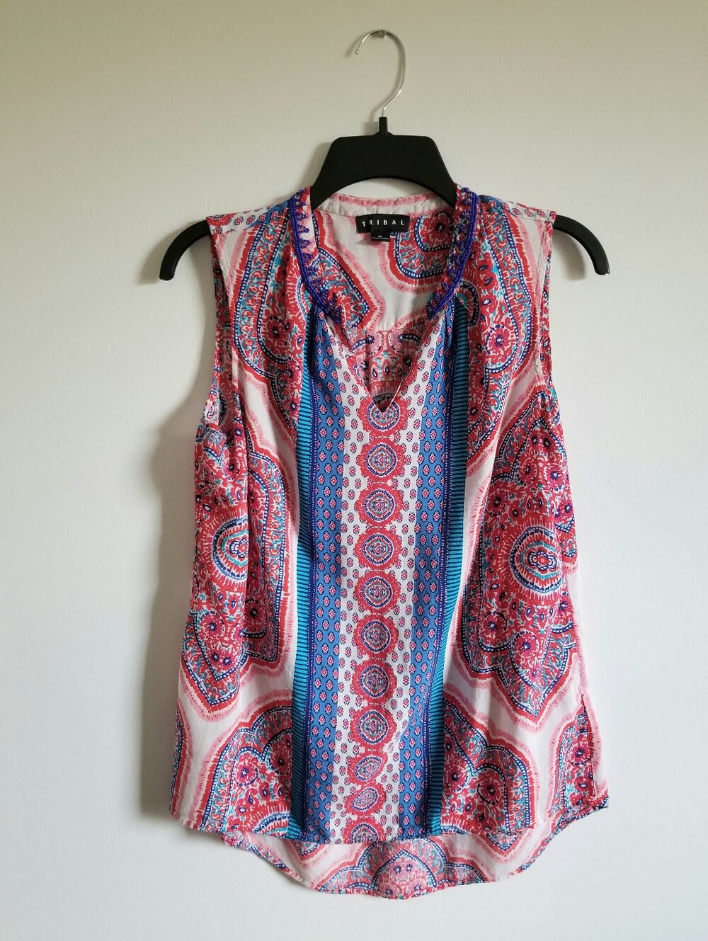 Tribal Red & Blue Paisley Print Sleeveless Blouse